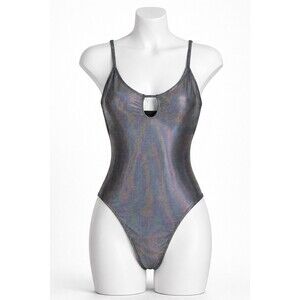 Holographic One Piece Swimsuit Women Medium M Cheeky High Cut Shiny